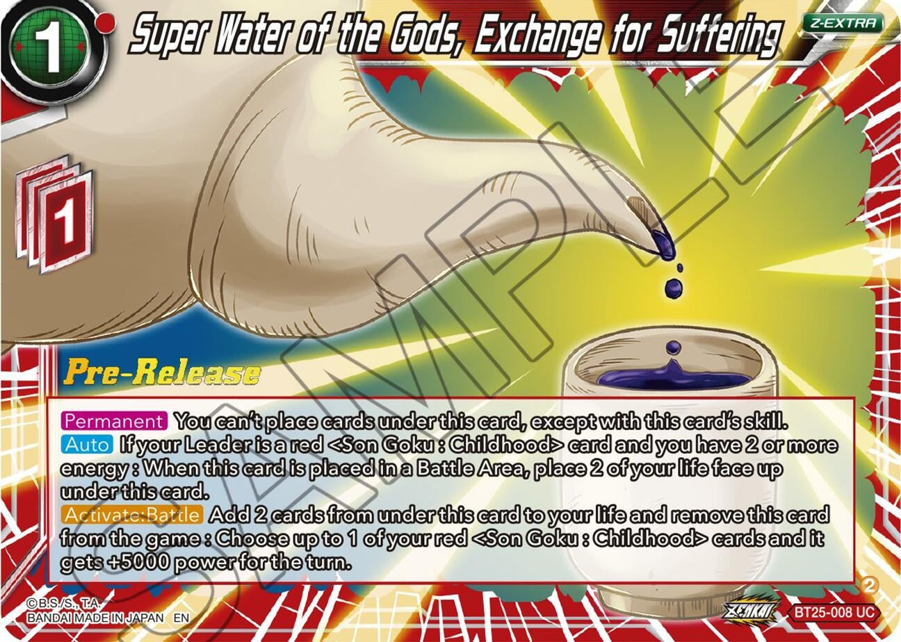 Image for Super Water of the Gods, Exchange for Suffering (Legend of the Dragon Balls Pre-Release Cards) (BT25-008) - Dragon Ball Super: Masters
