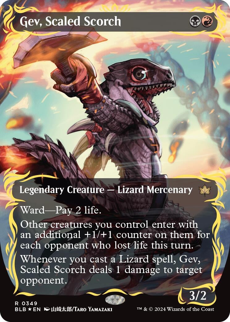 Image for Gev, Scaled Scorch (Borderless) (Raised Foil) (Bloomburrow) (349) - Magic: The Gathering
