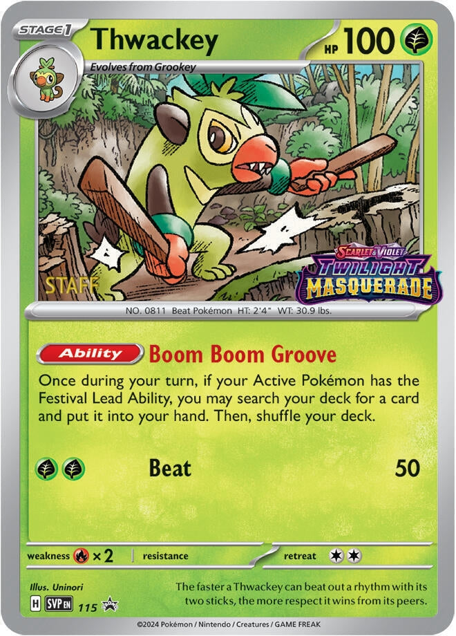 Image for Thwackey - 115 (Prerelease) [Staff] (SV: Scarlet & Violet Promo Cards) (115) - Pokemon