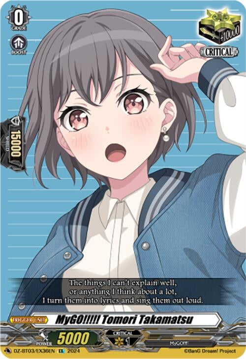 Image for MyGO!!!!! Tomori Takamatsu (EX) (DZ-BT03: Dimensional Transcendence) (DZ-BT03/EX36EN) - Cardfight Vanguard
