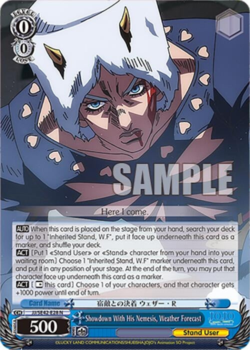 Image for Showdown With His Nemesis, Weather Forecast (JoJo's Bizarre Adventure: Stone Ocean Premium Booster) (JJ/SE42-E28 N) - Weiss Schwarz