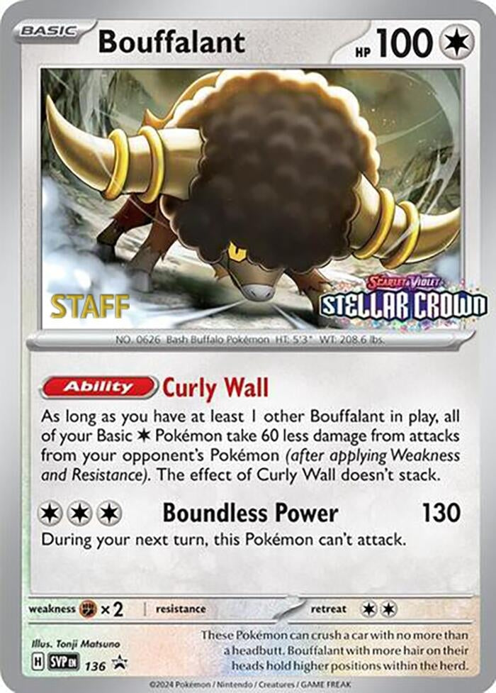Image for Bouffalant - 136 (Prerelease) [Staff] (SV: Scarlet & Violet Promo Cards) (136) - Pokemon