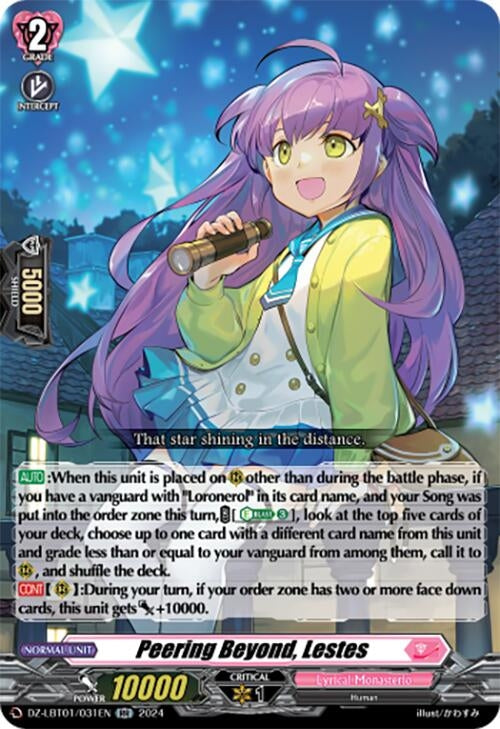 Image for Peering Beyond, Lestes (DZ-LBT01: Lyrical Monasterio Sparkling Stars!) (DZ-LBT01/031EN) - Cardfight Vanguard