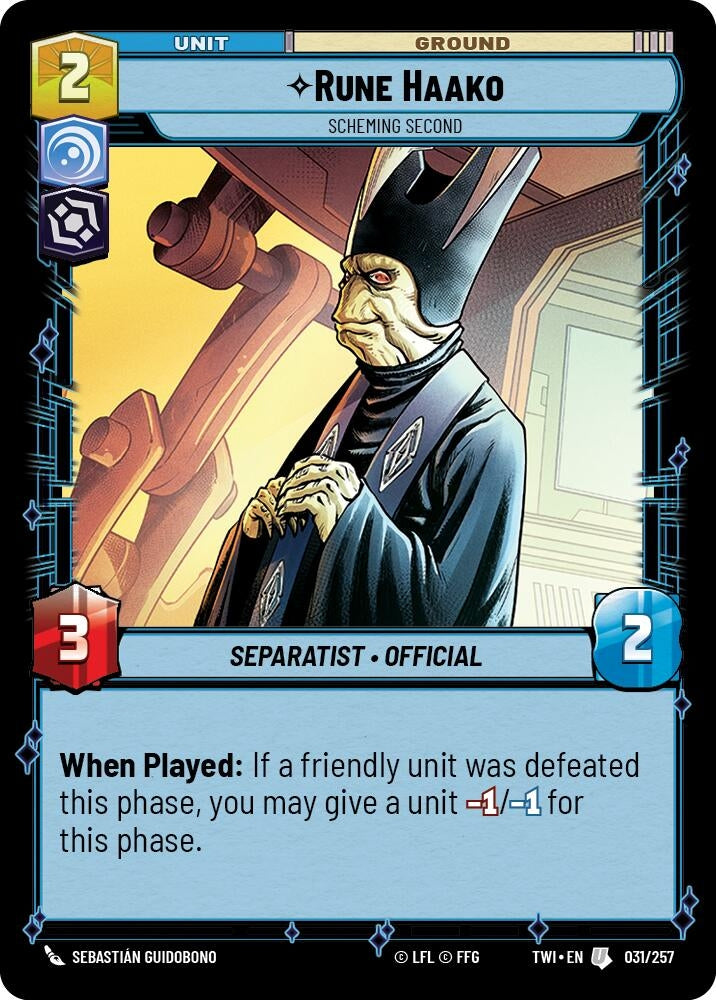 Image for Rune Haako - Scheming Second (Twilight of the Republic) (031/257) - Star Wars: Unlimited
