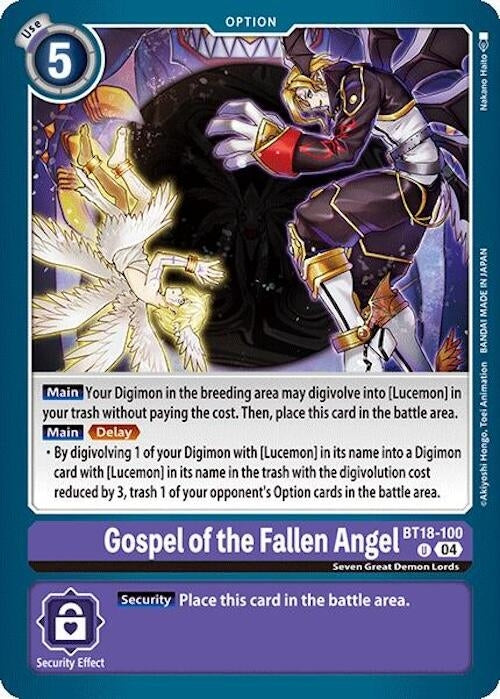 Image for Gospel of the Fallen Angel (BT18-19) (BT18-100 U) - Digimon Card Game