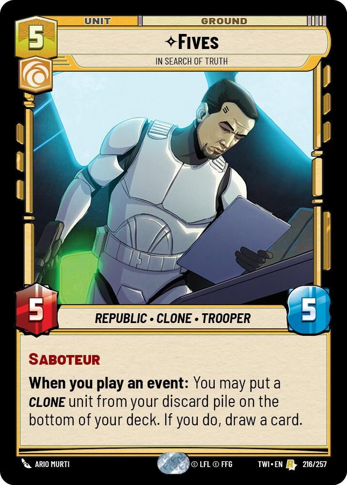 Image for Fives - In Search of Truth (Twilight of the Republic) (216/257) - Star Wars: Unlimited