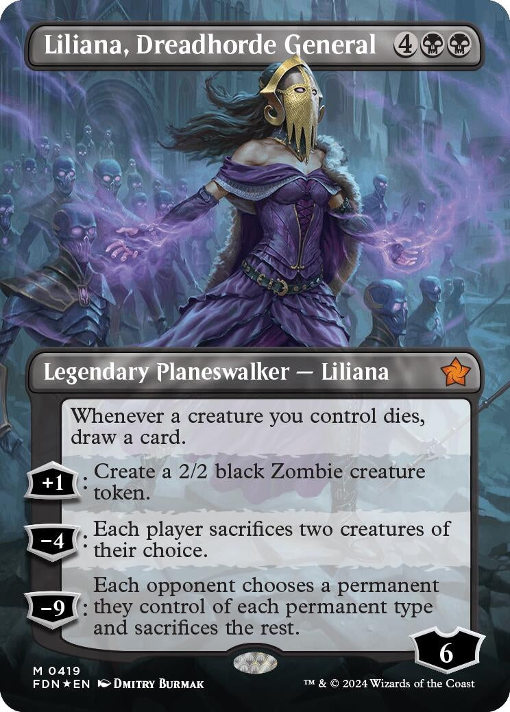 Image for Liliana, Dreadhorde General (Borderless) (Mana Foil) (Foundations) (419) - Magic: The Gathering