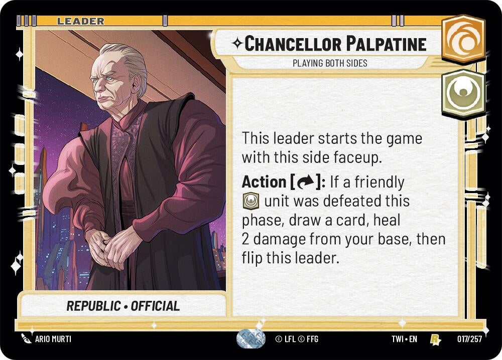 Image for Chancellor Palpatine - Playing Both Sides (Twilight of the Republic) (017/257) - Star Wars: Unlimited