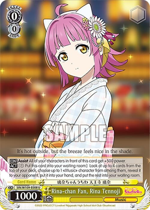 Image for Rina-chan Fan, Rina Tennoji (Love Live! School idol festival 2 MIRACLE LIVE!) (SIN/W109-E008 U) - Weiss Schwarz