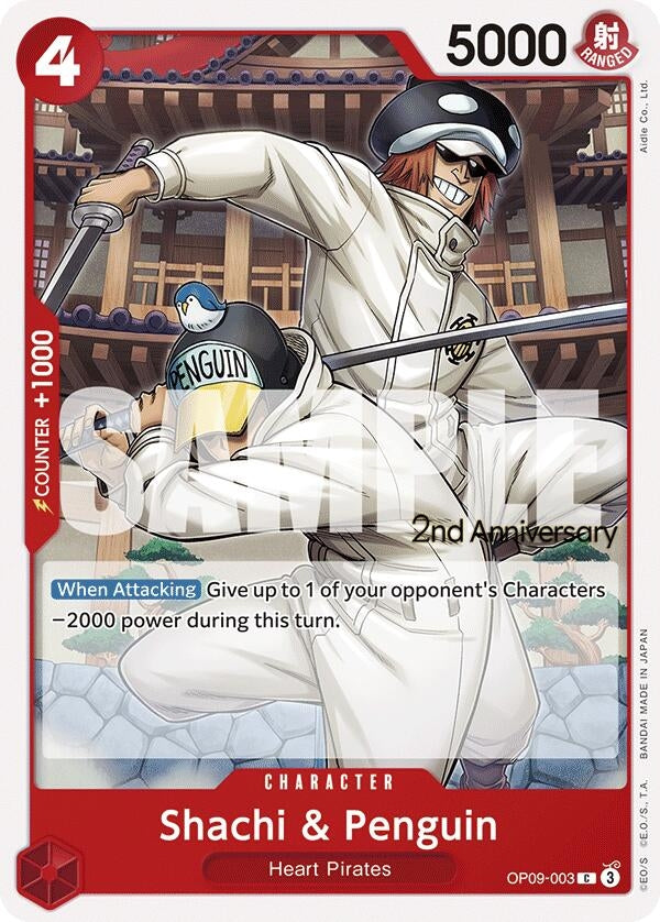 Image for Shachi & Penguin (Emperors in the New World: 2nd Anniversary Tournament Cards) (OP09-003) - One Piece Card Game
