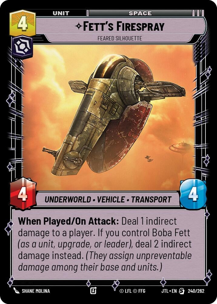 Image for Fett's Firespray - Feared Silhouette (Jump to Lightspeed) (240/262) - Star Wars: Unlimited