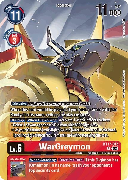 Image for WarGreymon (Omnimon Binder Set) (BT17) (BT17-015 R) - Digimon Card Game