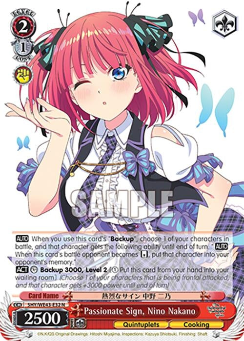 Image for Passionate Sign, Nino Nakano (The Quintessential Quintuplets Specials Premium Booster) (5HY/WE43-E32 N) - Weiss Schwarz