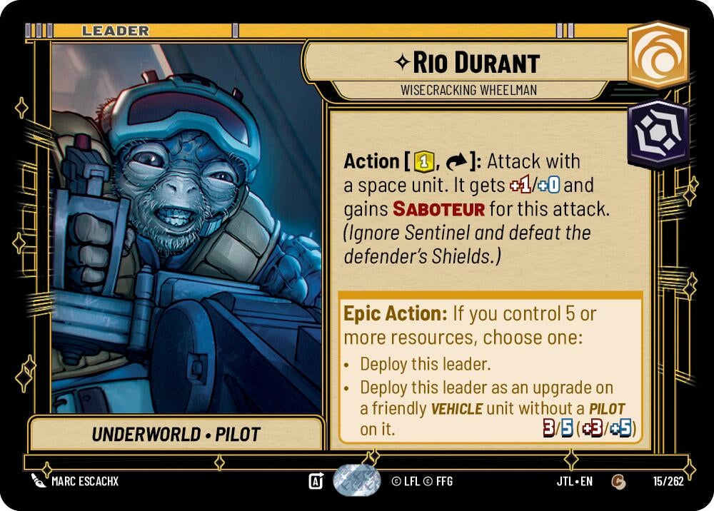 Image for Rio Durant - Wisecracking Wheelman (Jump to Lightspeed) (015/262) - Star Wars: Unlimited