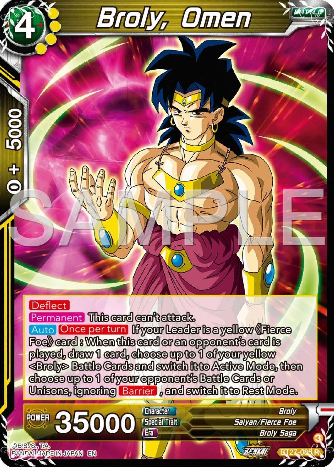 Image for Broly, Omen (History of Z) (BT27-085) - Dragon Ball Super: Masters
