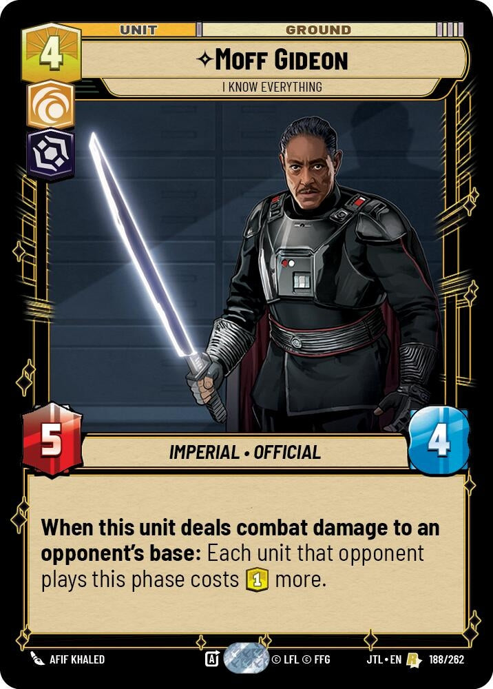 Image for Moff Gideon - I Know Everything (Jump to Lightspeed) (188/262) - Star Wars: Unlimited