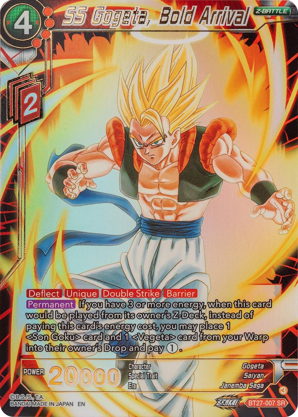 Image for SS Gogeta, Bold Arrival (History of Z) (BT27-007) - Dragon Ball Super: Masters