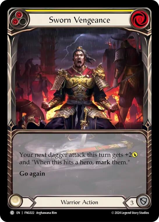 Image for Sworn Vengeance (Yellow) (Extended Art) (Blitz Deck: The Hunted - Fang) (FNG022) - Flesh and Blood TCG