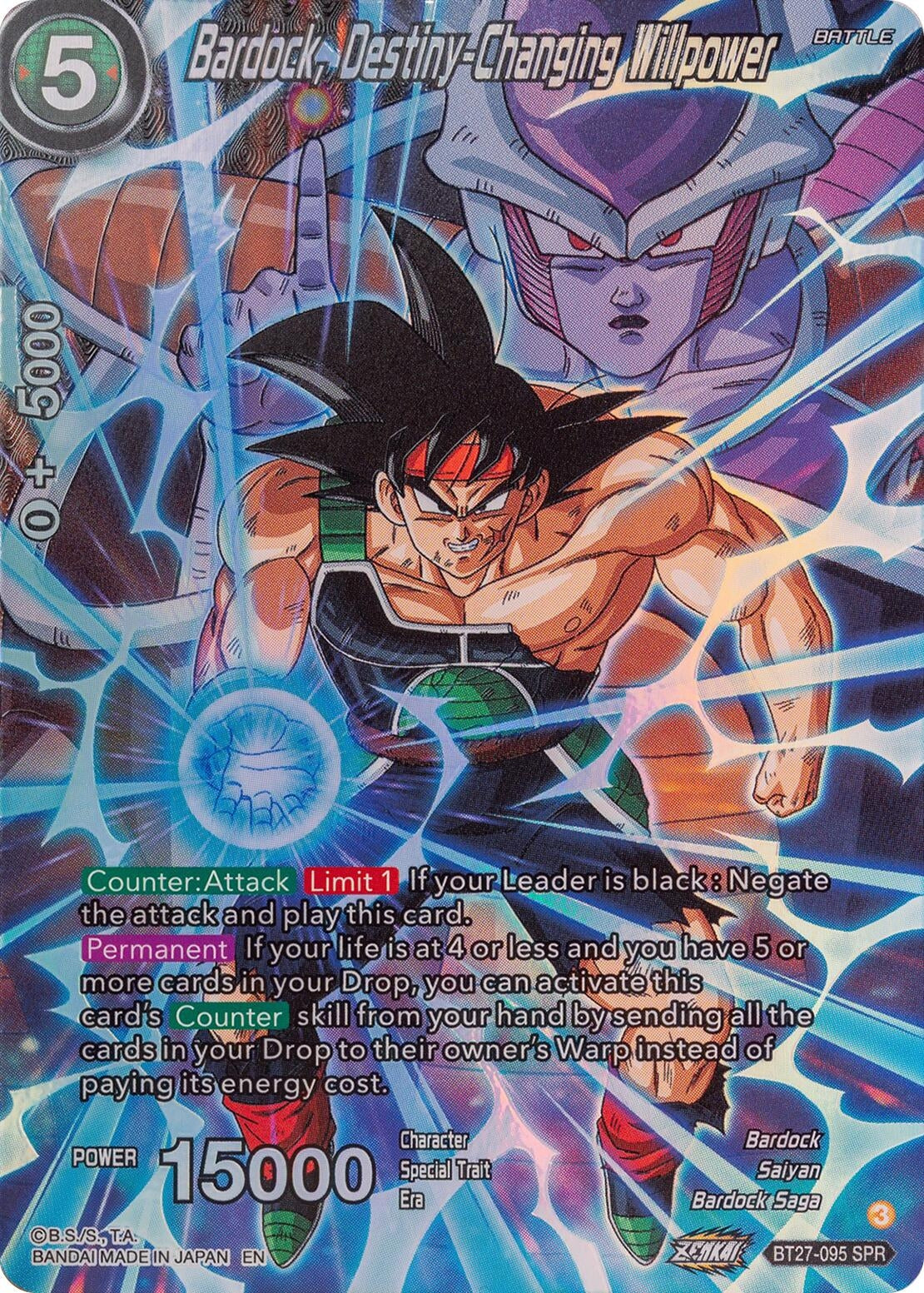 Image for Bardock, Destiny-Changing Willpower (SPR) (History of Z) (BT27-095) - Dragon Ball Super: Masters