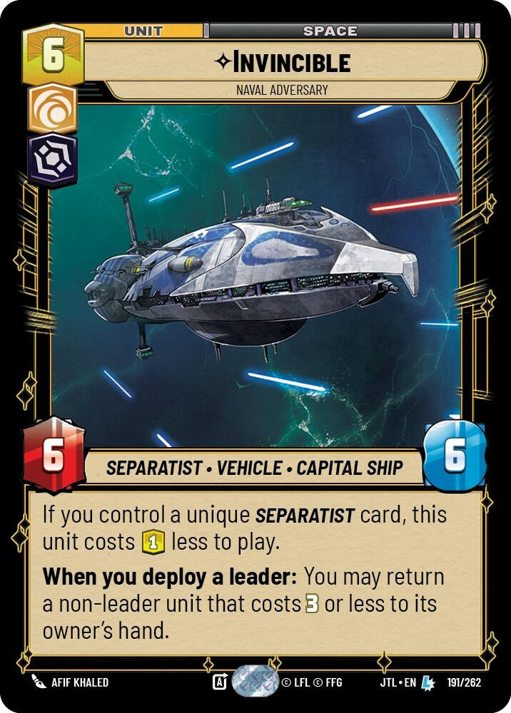 Image for Invincible - Naval Adversary (Jump to Lightspeed) (191/262) - Star Wars: Unlimited