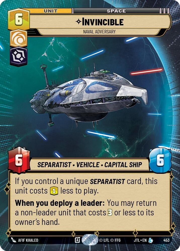 Image for Invincible - Naval Adversary (Hyperspace) (Jump to Lightspeed) (453) - Star Wars: Unlimited