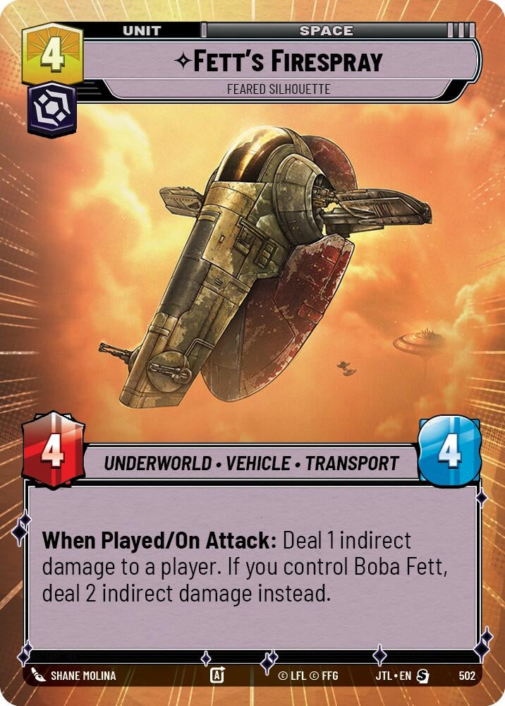 Image for Fett's Firespray - Feared Silhouette (Hyperspace) (Jump to Lightspeed) (502) - Star Wars: Unlimited