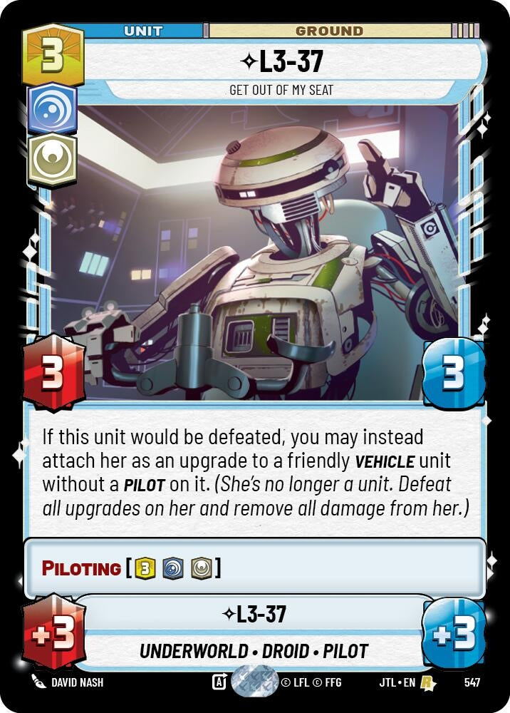 Image for L3-37 - Get Out Of My Seat (Foil) (Jump to Lightspeed) (547) - Star Wars: Unlimited