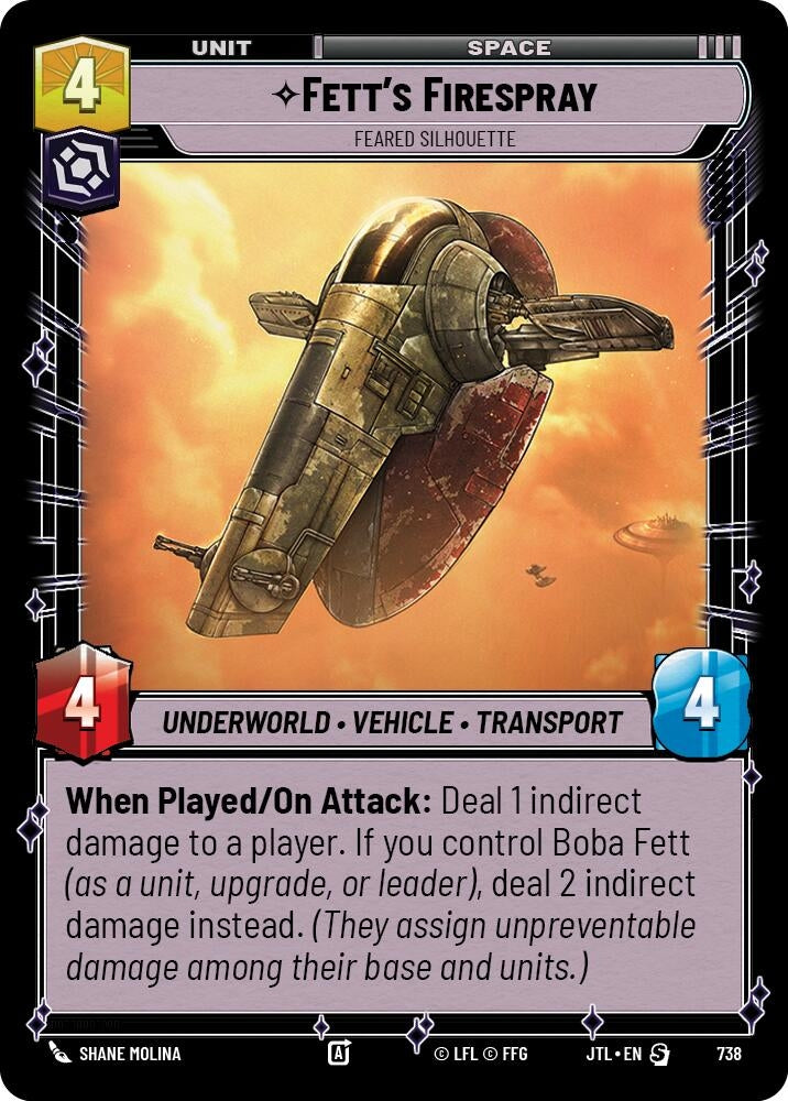 Image for Fett's Firespray - Feared Silhouette (Foil) (Jump to Lightspeed) (738) - Star Wars: Unlimited