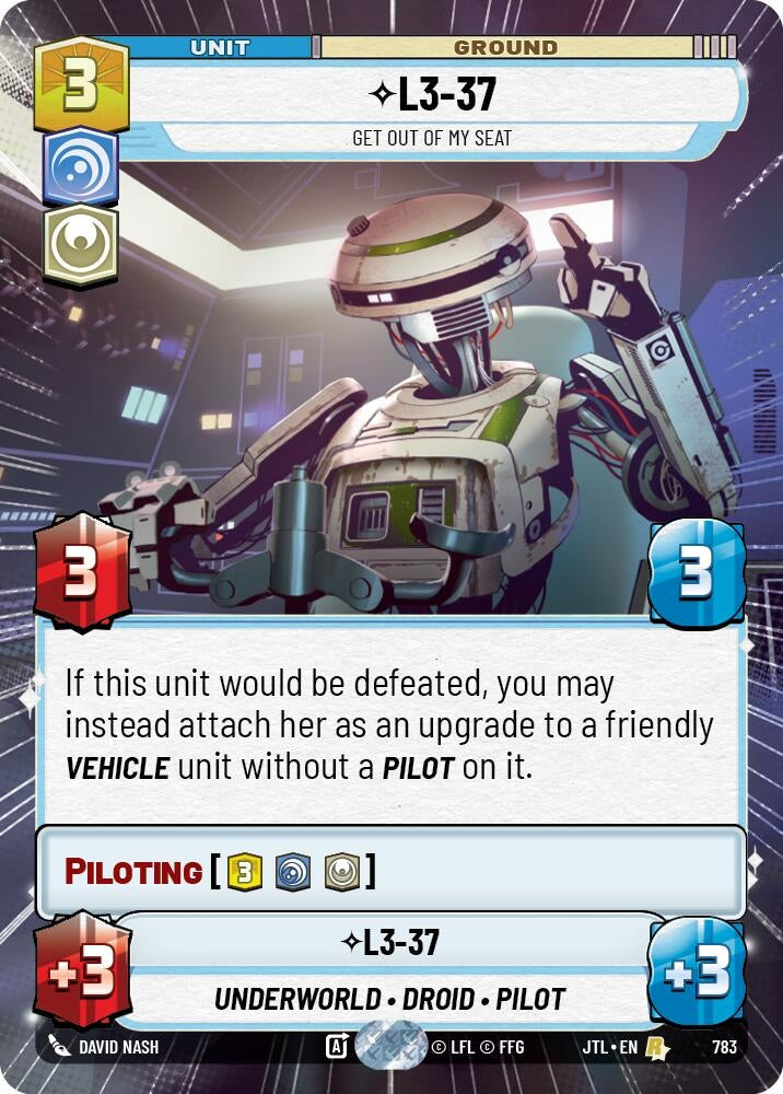 Image for L3-37 - Get Out Of My Seat (Hyperspace Foil) (Jump to Lightspeed) (783) - Star Wars: Unlimited