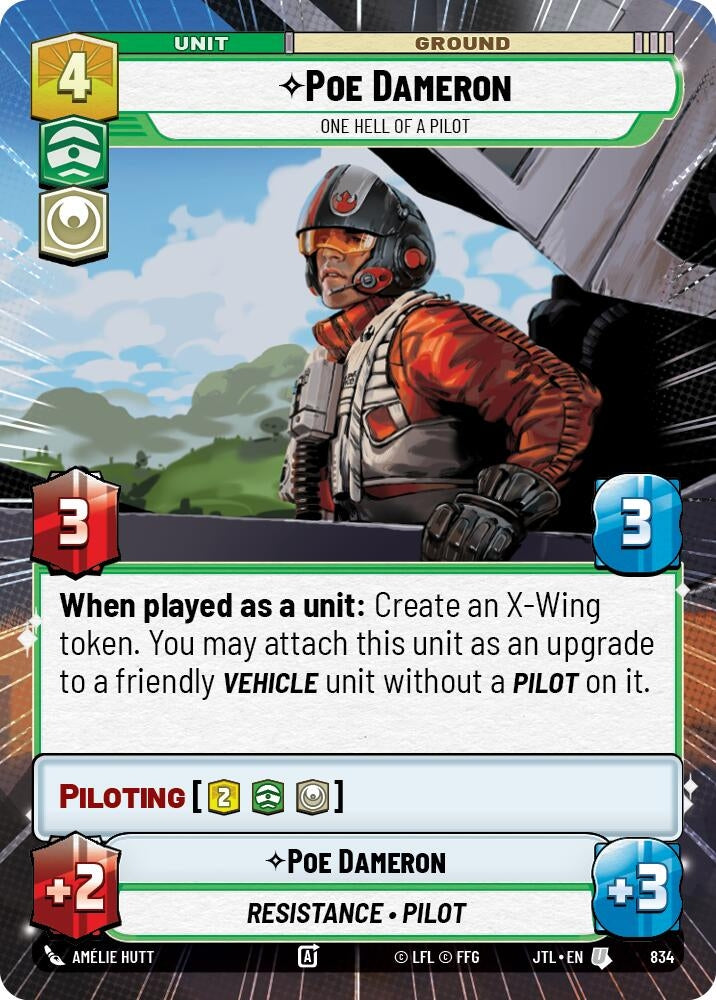 Image for Poe Dameron - One Hell of a Pilot (Hyperspace Foil) (Jump to Lightspeed) (834) - Star Wars: Unlimited