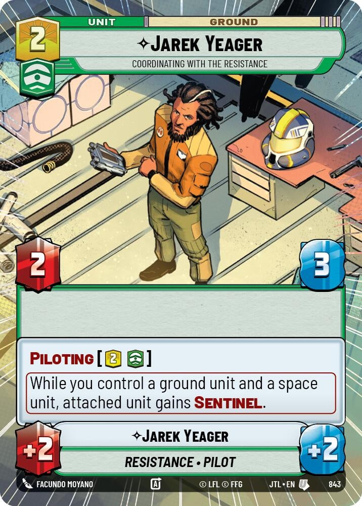 Image for Jarek Yeager - Coordinating With The Resistance (Hyperspace Foil) (Jump to Lightspeed) (843) - Star Wars: Unlimited