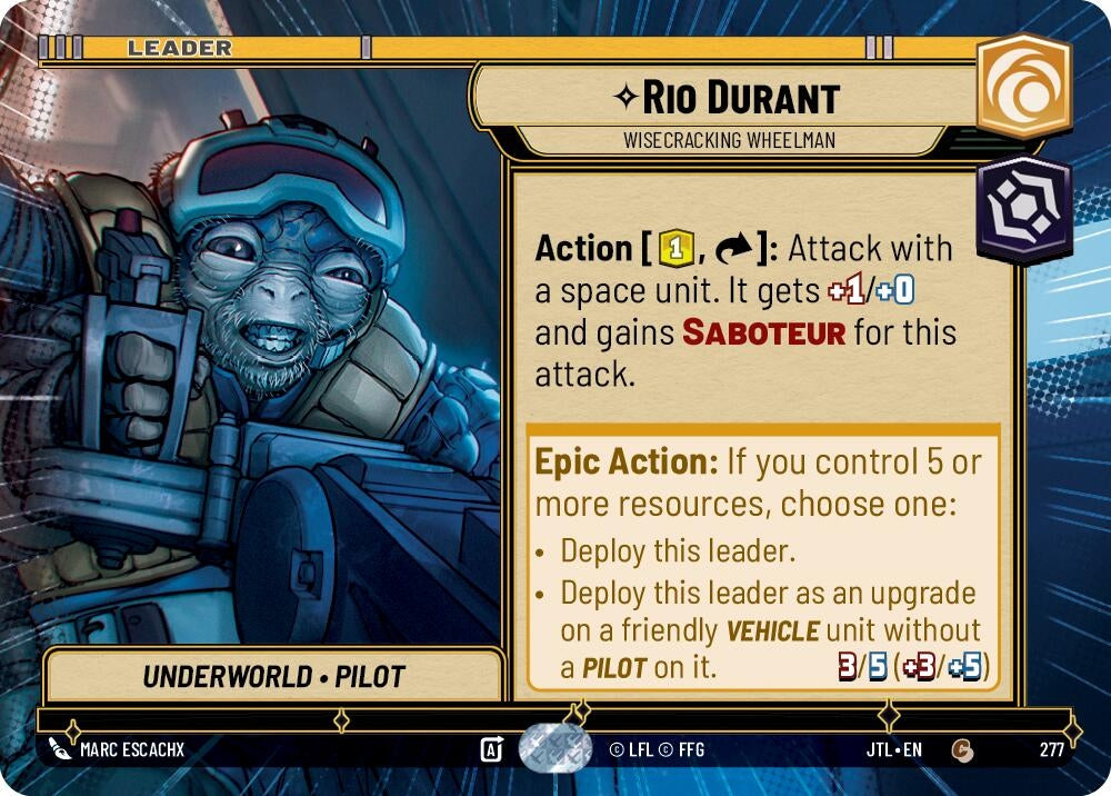 Image for Rio Durant - Wisecrack Wheelman (Hyperspace) (Jump to Lightspeed) (277) - Star Wars: Unlimited