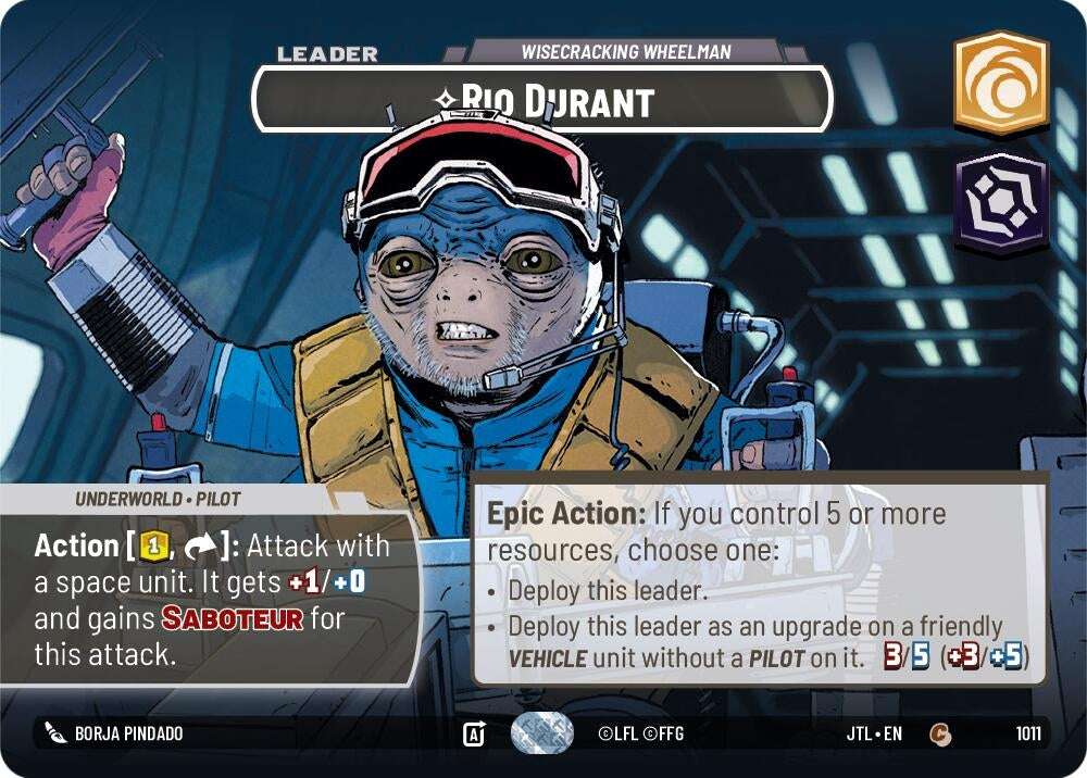 Image for Rio Durant - Wisecrack Wheelman (Showcase) (Jump to Lightspeed) (1011) - Star Wars: Unlimited
