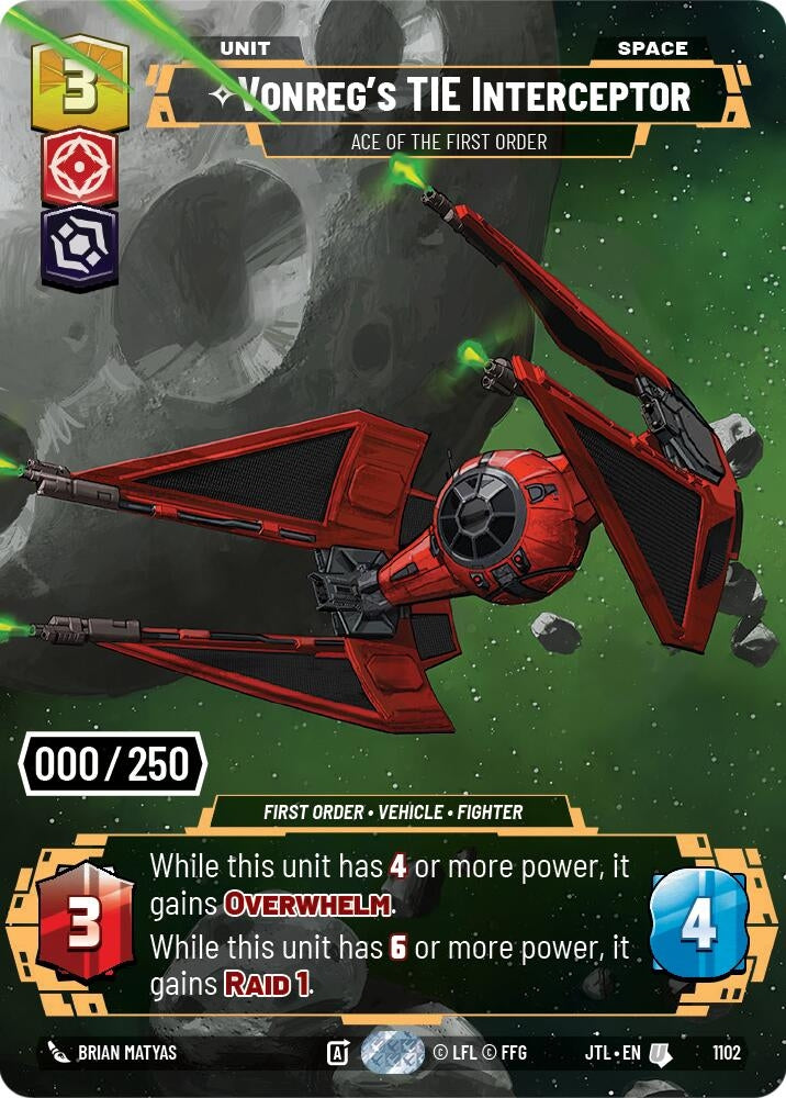 Image for Vonreg's TIE Interceptor - Ace of the First Order (Serialized) (Jump to Lightspeed) (1102) - Star Wars: Unlimited