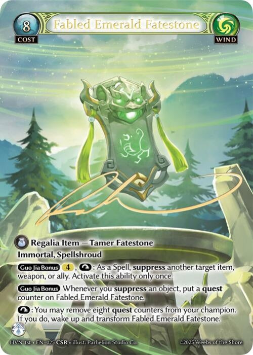 Image for Fabled Emerald Fatestone // Byakko, White Tiger (CSR) (Abyssal Heaven) (025) - Grand Archive TCG