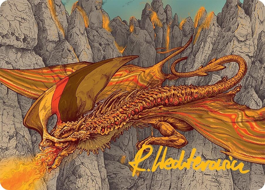 Image for Magmatic Hellkite Art Card (34/54) (Gold-Stamped Signature) (Art Series: Tarkir: Dragonstorm) (34) - Magic: The Gathering