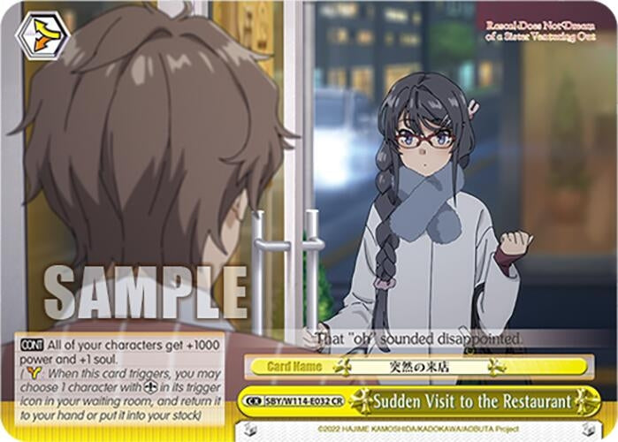 Image for Sudden Visit to the Restaurant (Rascal Does Not Dream Series) (SBY/W114-E032 CR) - Weiss Schwarz