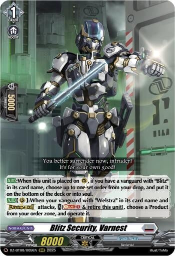 Image for Blitz Security, Varnest (DZ-BT08: Knights 0f Rebirth) (DZ-BT08/009EN) - Cardfight Vanguard