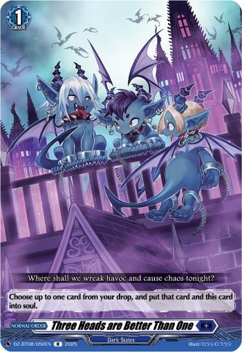 Image for Three Heads are Better Than One (DZ-BT08: Knights 0f Rebirth) (DZ-BT08/050EN) - Cardfight Vanguard