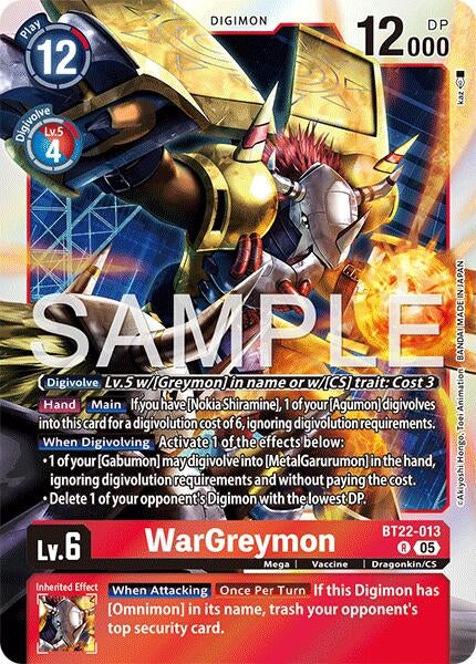 Image for WarGreymon (Cyber Eden) (BT22-013 R) - Digimon Card Game