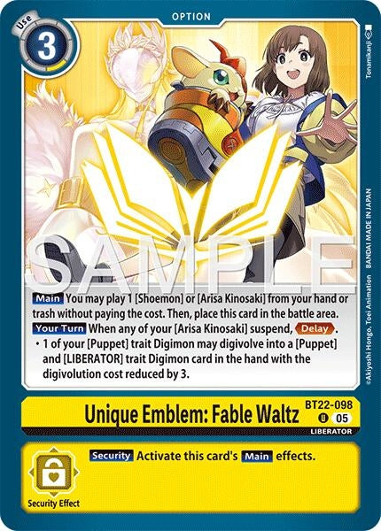 Image for Unique Emblem: Fable Waltz (Cyber Eden) (BT22-098 U) - Digimon Card Game