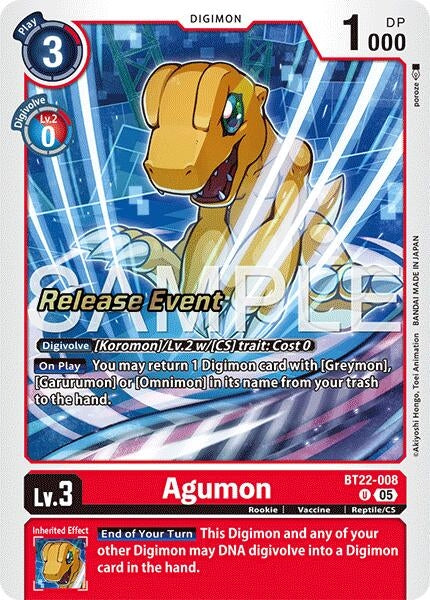 Image for Agumon (Cyber Eden Release Event Cards) (BT22-008 U) - Digimon Card Game