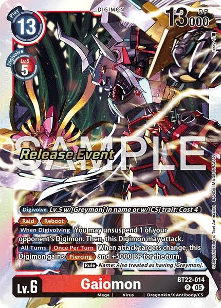 Image for Gaiomon (Cyber Eden Release Event Cards) (BT22-014 R) - Digimon Card Game