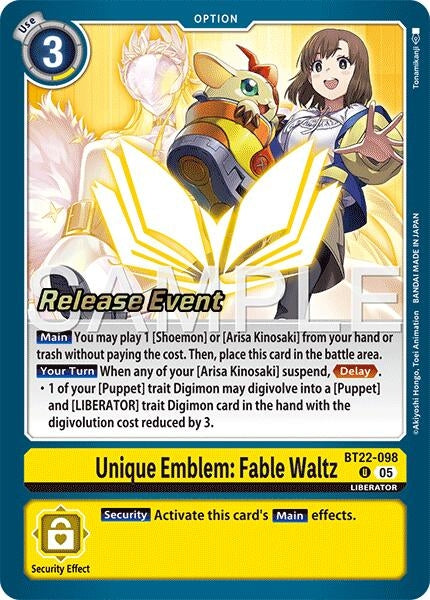 Image for Unique Emblem: Fable Waltz (Cyber Eden Release Event Cards) (BT22-098 U) - Digimon Card Game