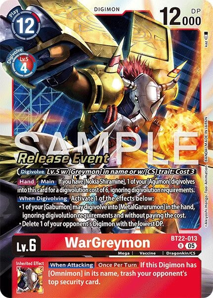 Image for WarGreymon (Cyber Eden Release Event Cards) (BT22-013 R) - Digimon Card Game
