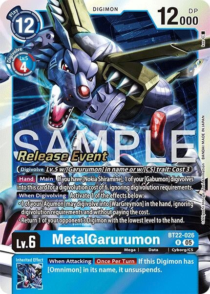 Image for MetalGarurumon (Cyber Eden Release Event Cards) (BT22-026 R) - Digimon Card Game