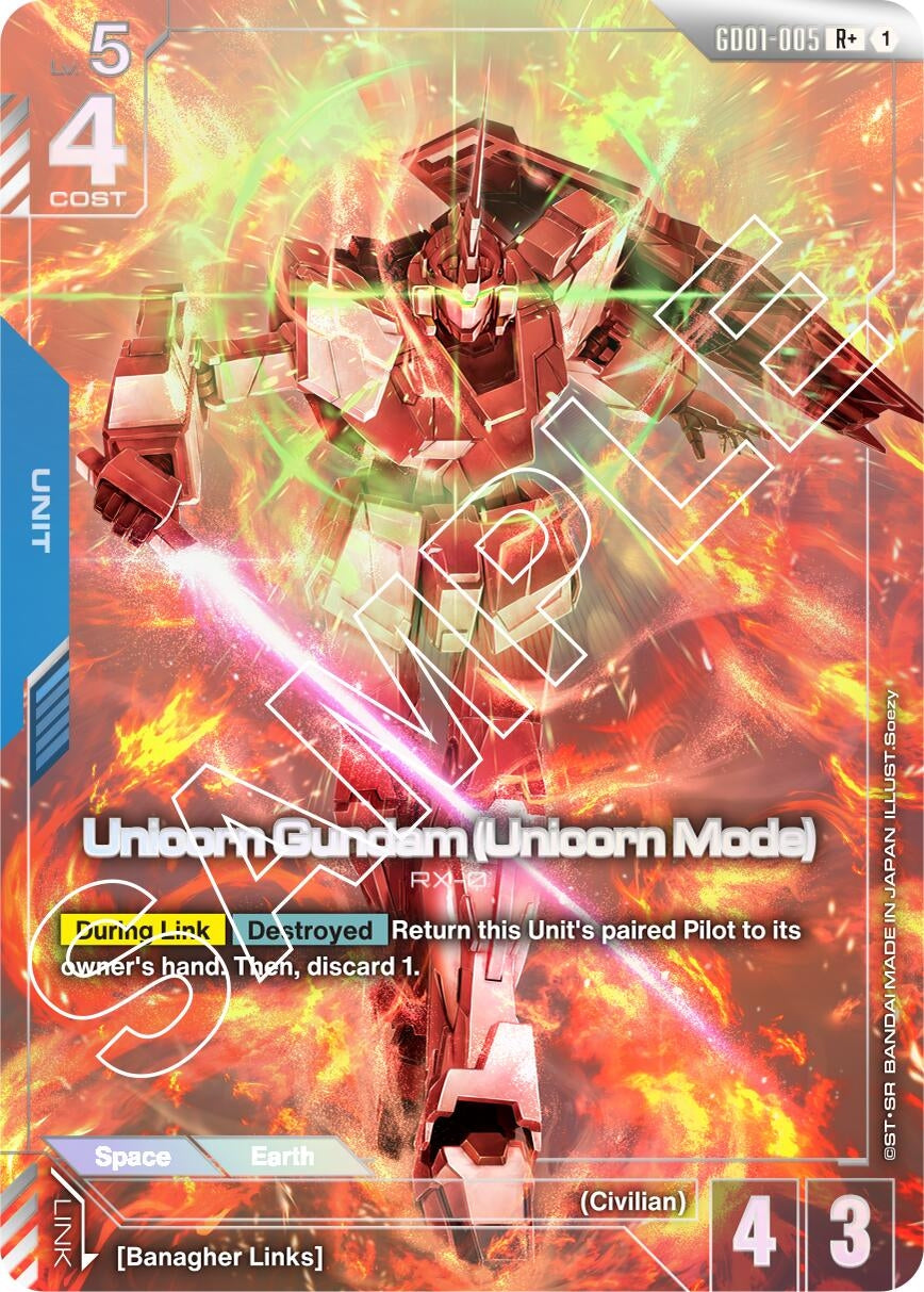 Image for Unicorn Gundam (Unicorn Mode) (R+) (Newtype Rising) (GD01-005) - Gundam Card Game