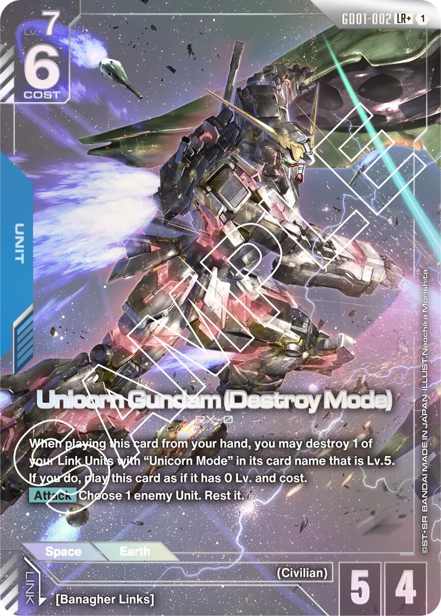 Image for Unicorn Gundam (Destroy Mode) (LR+) (Newtype Rising) (GD01-002) - Gundam Card Game